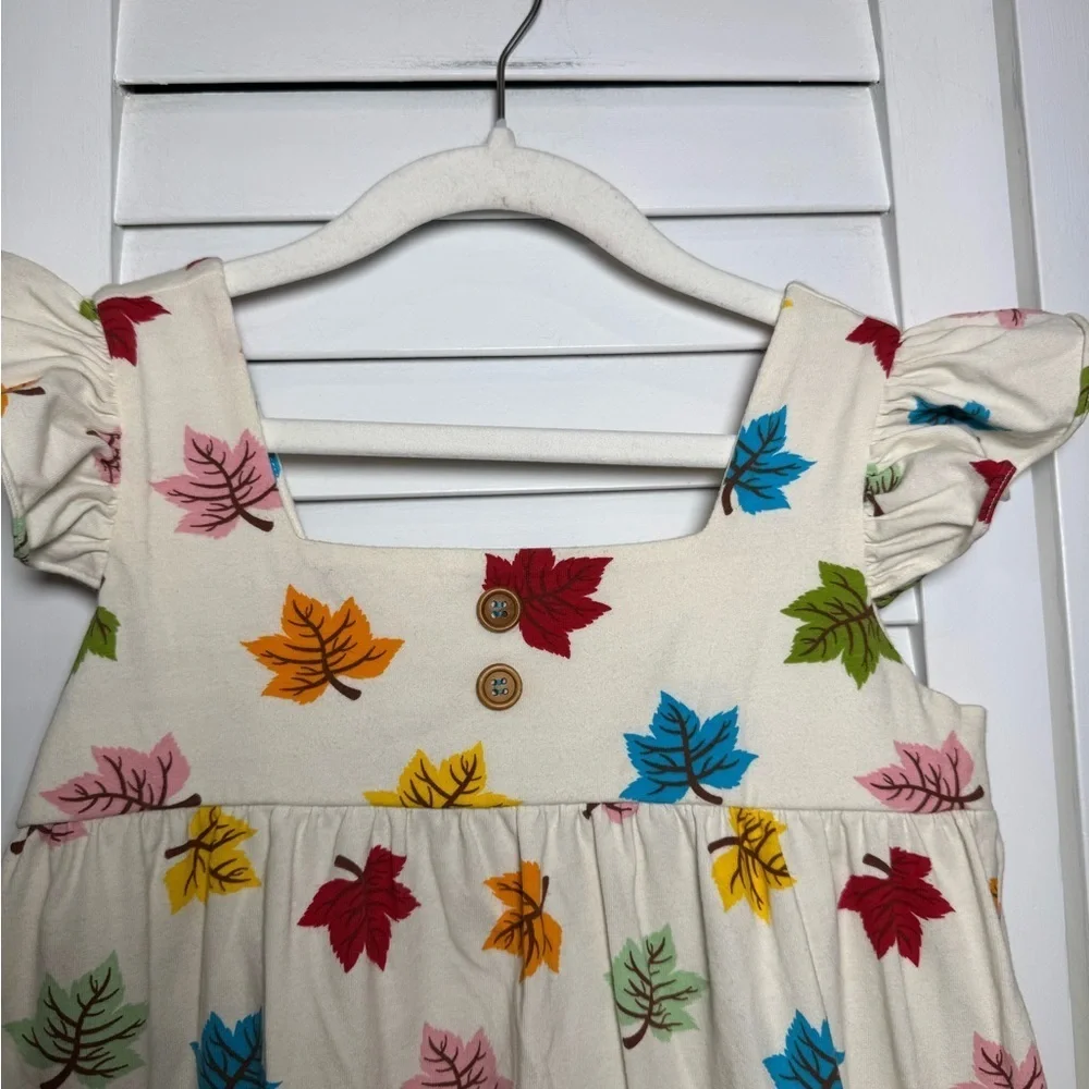 Eleanor Rose Kids Cream Dress/Tunic with Colorful Leaf Print Size 8-10